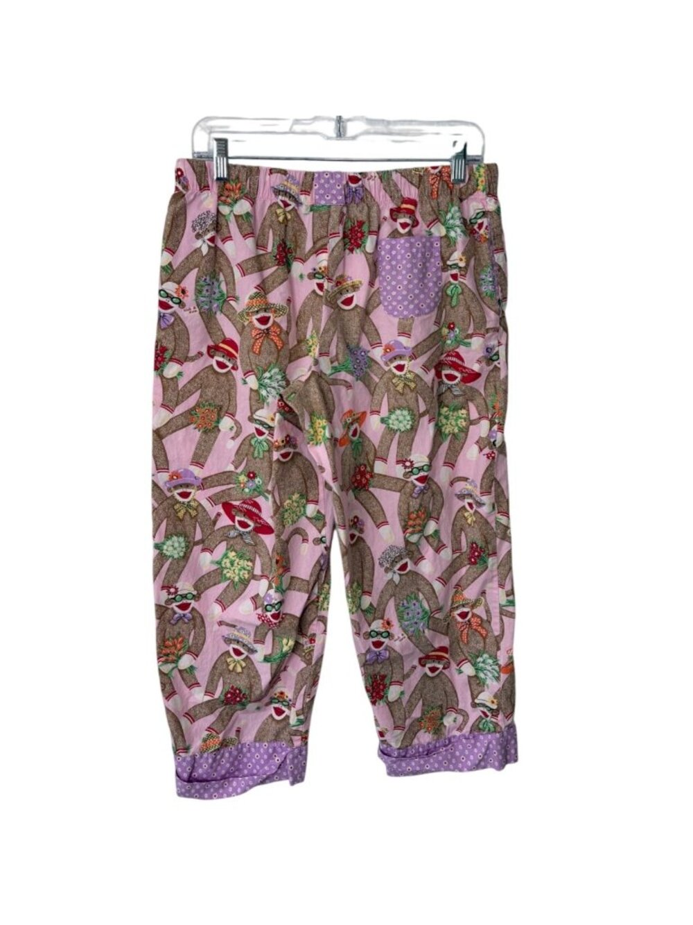 Nick & Nora Women Size S Capri Pajama Pant Sock Monkey Pink Purple Floral Cotton - Picture 2 of 7